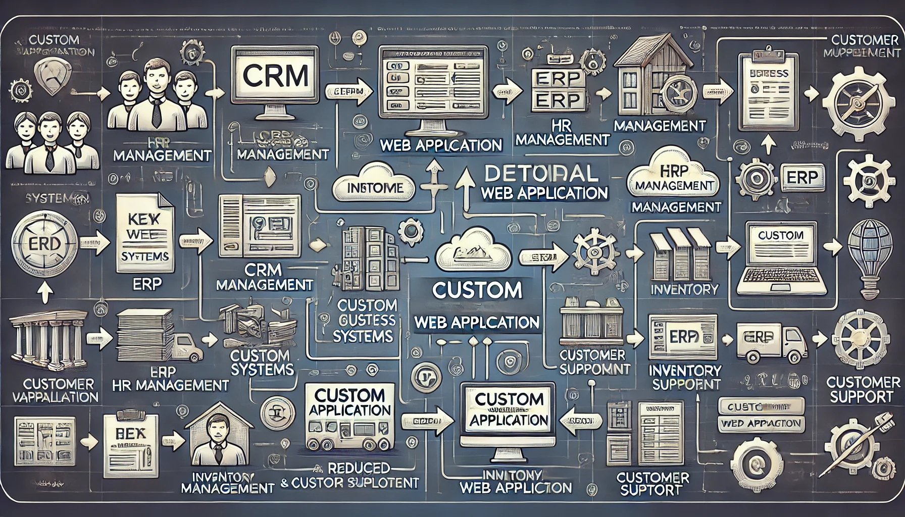 flowchart illustrating how a custom web application can integrate with various systems